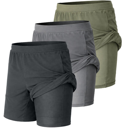 3-Pack Men's 2-in-1 Running Shorts Quick Dry Stretch Athletic Gym Workout Shorts