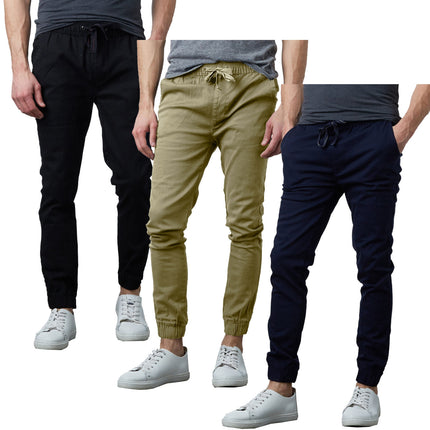 Men’s Slim-Fit Fashionable Twill Jogger Pants 3 Pack (Sizes S-2XL) NEW FREE SHIP