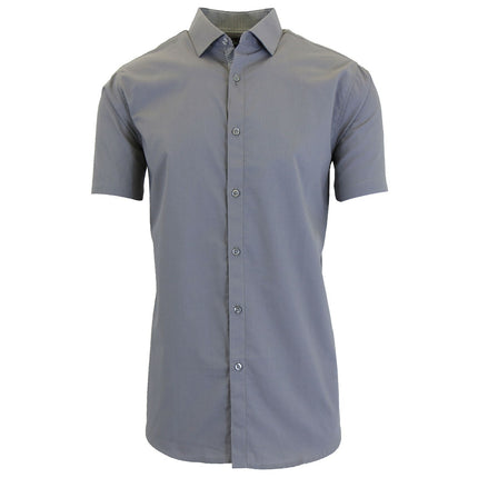 Mens Short Sleeve Solid Dress Shirt Slim Fit Button Down Casual NWT (S-5XL)