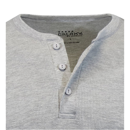 Men's Long Sleeve 3 Button Henley Waffle Knit Thermal Undershirt Tee Free Ship