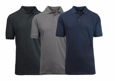 Men's Pique Polo Shirts for Uniform & Casual Wear, 3-Pack