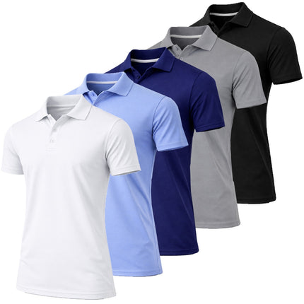 Men's Short Sleeve Moisture Wicking Polo Shirts Lounge Running Gym 5-PACK NEW
