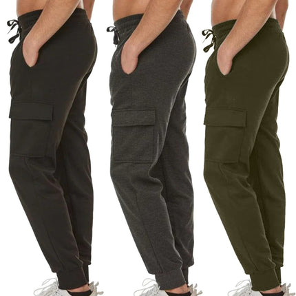 Men Fleece-Lined Cargo Jogger Sweatpants FREE SHIPPING (Size: S-3XL) (3-Pack)