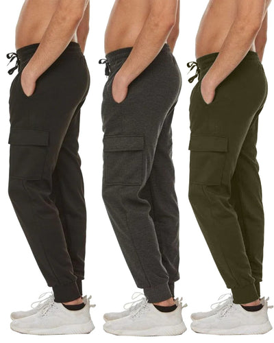 Men's Fleece-Lined Cargo Jogger Sweatpants, 3-Pack, S-3XL