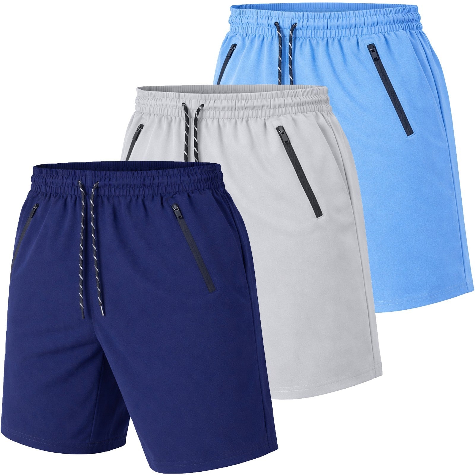 Men’s 3-Pack Performance Training Shorts with Zipper Pockets (Sizes S–2XL)