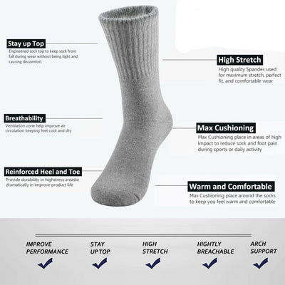 Lot 3-12 Pairs Mens Solid Sports Athletic Work Plain Crew Socks Size 9-11 10-13 - PremiumBrandGoods