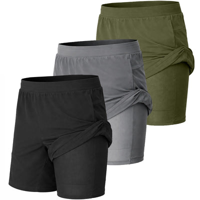 Men's 2-in-1 Quick-Dry Running Shorts, 3-Pack