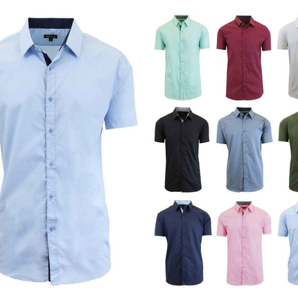 Mens Short Sleeve Dress Button Down Causal Shirt Fancy Solid Slim Fit 2 PACK NEW