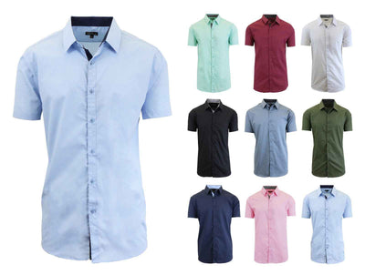 Mens Short Sleeve Dress Button Down Causal Shirt Fancy Solid Slim Fit 2 PACK NEW
