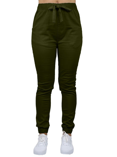 Women's Slim-Fit Cotton Twill Jogger Pants with Pockets, S-2XL