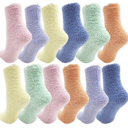 Fuzzy Socks 12 Pairs Fluffy Cozy Soft Womens Girls Plush Warm Sleep House Socks - PremiumBrandGoods