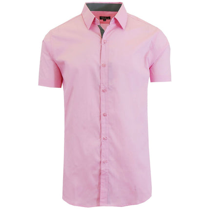 Mens Short Sleeve Solid Dress Shirt Slim Fit Button Down Casual NWT (S-5XL)