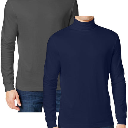 2-Pack Men's Long Sleeve Turtle Neck T-Shirt Tee Layer Cotton Blend Outerwear