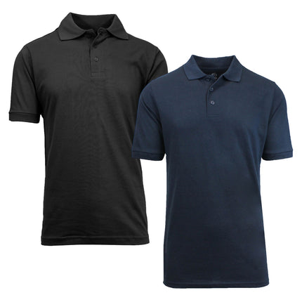 2-Pack Mens Short Sleeve Pique Polo Shirts Uniform Fitted Color Solid (S-2XL)