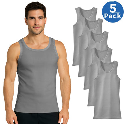 Men’s Ribbed Classic Crew Neck Tank Tops Undershirts Soft Cotton Blend 5-Pack