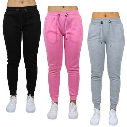 3-Pack Womens Fleece Jogger Sweatpants Slim-Fit Lounge Gym Sports Running Travel