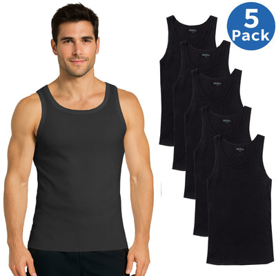 Men's Ribbed Crew Neck Tank Top Undershirts, 5-Pack