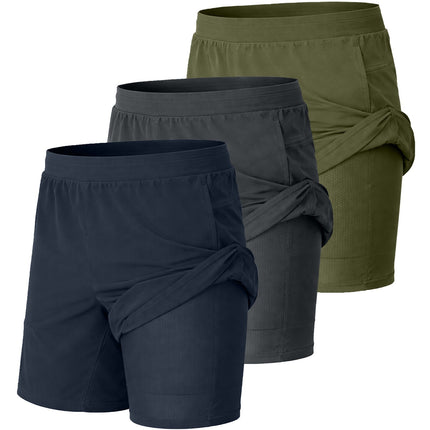 3-Pack Men's 2-in-1 Running Shorts Quick Dry Stretch Athletic Gym Workout Shorts