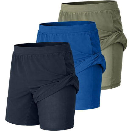 3-Pack Men's 2-in-1 Running Shorts Quick Dry Stretch Athletic Gym Workout Shorts