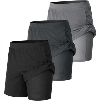 Men's 2-in-1 Quick-Dry Running Shorts, 3-Pack