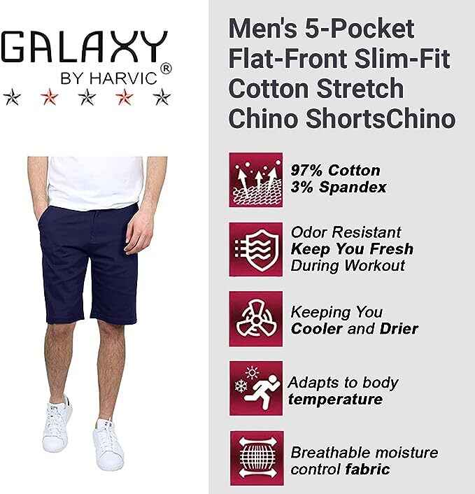 Men's 5-Pocket Flat-Front Stretch Twill Chino Short 2 PACK (Size 30-42)FREE SHIP