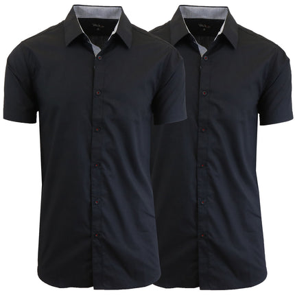 Mens Short Sleeve Dress Button Down Causal Shirt Fancy Solid Slim Fit 2 PACK NEW