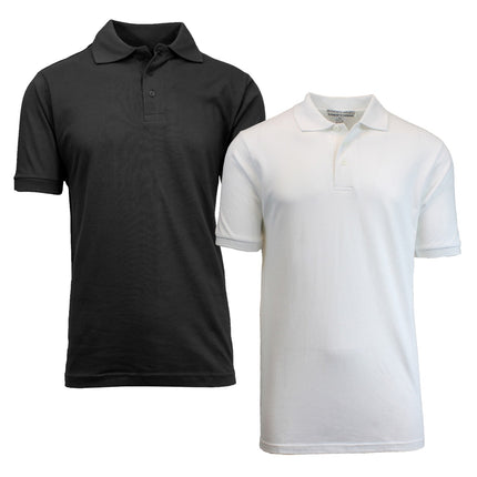 2-Pack Mens Short Sleeve Pique Polo Shirts Uniform Fitted Color Solid (S-2XL)