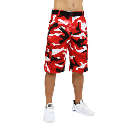 Men's Distressed Washed Cotton Cargo Shorts with Belt, Waist 30-42