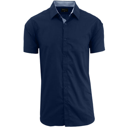 Mens Short Sleeve Solid Dress Shirt Slim Fit Button Down Casual NWT (S-5XL)