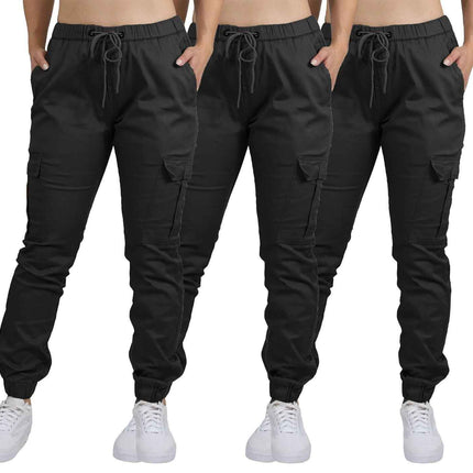 Women's Cargo Jogger Pants Cotton Flex with Stretch Comfort (Size: S-2XL) 3-Pack