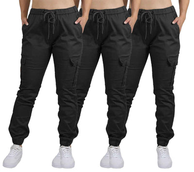 Women's Cargo Jogger Pants Cotton Flex with Stretch Comfort (Size: S-2XL) 3-Pack