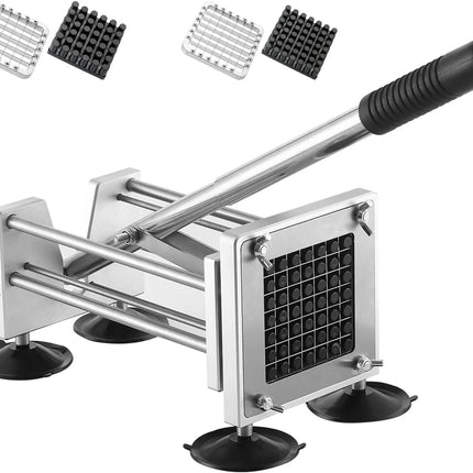 French Fry Cutter, Heavy Duty Professional Stainless Steel Potato Cutter, Removable Handle and 4 Suction Feet, 1/2-inch, 3/8-inch Blades for Potatoes, Onions, Carrots, Cucumbers, Air Fryer - PremiumBrandGoods