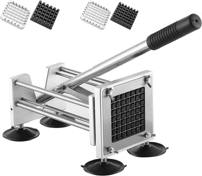 French Fry Cutter, Heavy Duty Professional Stainless Steel Potato Cutter, Removable Handle and 4 Suction Feet, 1/2-inch, 3/8-inch Blades for Potatoes, Onions, Carrots, Cucumbers, Air Fryer - PremiumBrandGoods