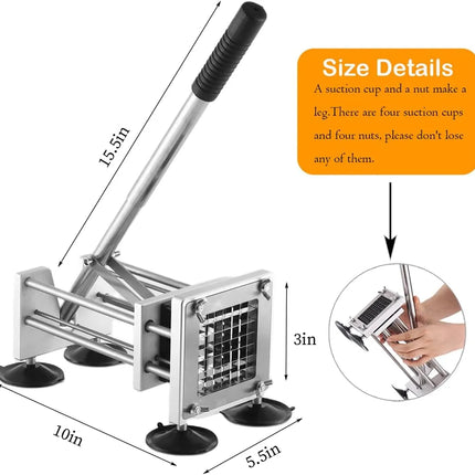 French Fry Cutter, Heavy Duty Professional Stainless Steel Potato Cutter, Removable Handle and 4 Suction Feet, 1/2-inch, 3/8-inch Blades for Potatoes, Onions, Carrots, Cucumbers, Air Fryer - PremiumBrandGoods