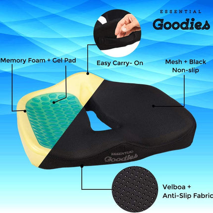 Essential Goodies Orthopedic Gel Seat Cushion for Coccyx, Tailbone, Sciatica, Lower Back, Lumbar Support- Non-Slip, Thick Comfort Pillow-Pad for Driver Car Seat, Office Chair, Wheelchair-Portable, Pad - PremiumBrandGoods