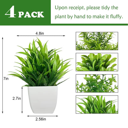 4 Packs Small Fake Plants Mini Artificial Faux White Potted Plants for Home Decor Indoor Bathroom Living Room Table Desk Farmhouse - PremiumBrandGoods
