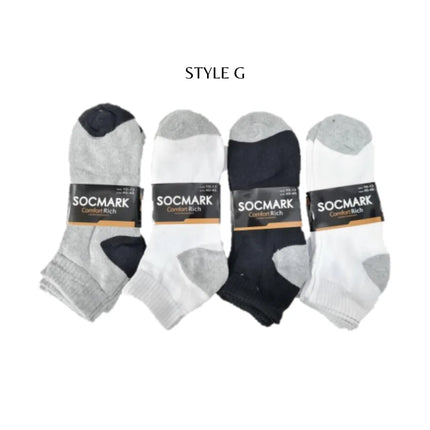 12 Pairs Ankle Socks 9-11 , 10-13 (8 styles) Active , Unisex - PremiumBrandGoods