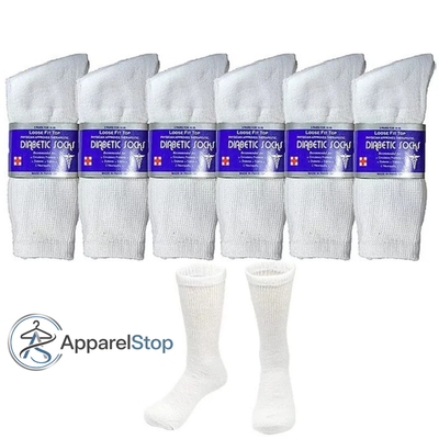 Diabetic Crew Socks, Non-Binding Seamless Toe, Multi-Pack, Sizes 9-15