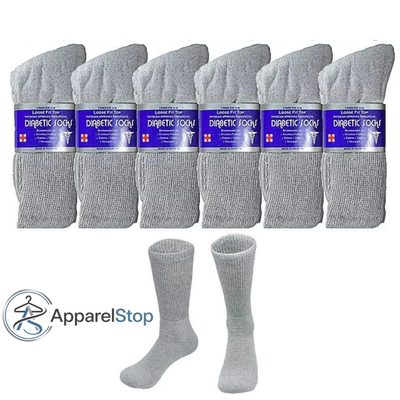 Diabetic Crew Socks, Non-Binding Seamless Toe, Multi-Pack, Sizes 9-15