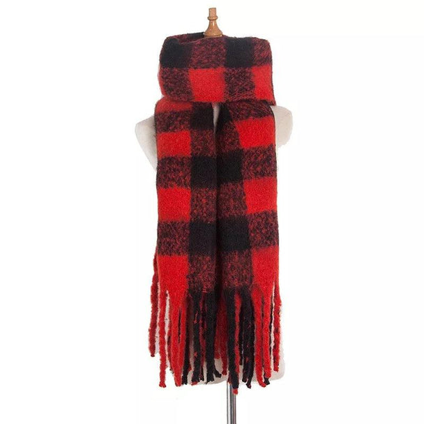 Thick Plaid Winter Scarf Woman's Checkered Pattern Pashmina Shawls Scarf Stylish Shawls With Tassel - PremiumBrandGoods