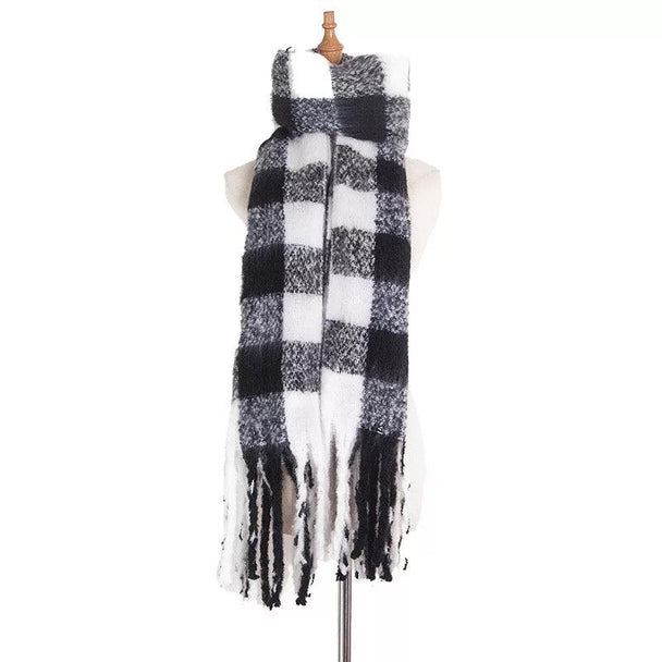 Thick Plaid Winter Scarf Woman's Checkered Pattern Pashmina Shawls Scarf Stylish Shawls With Tassel - PremiumBrandGoods