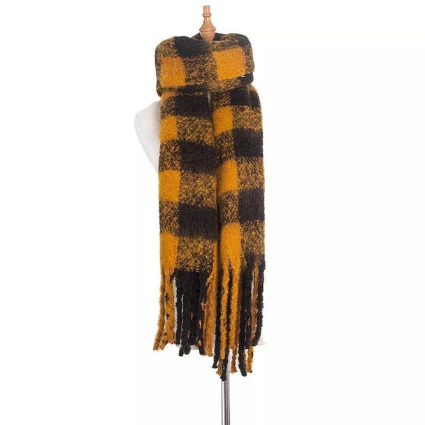 Thick Plaid Winter Scarf Woman's Checkered Pattern Pashmina Shawls Scarf Stylish Shawls With Tassel - PremiumBrandGoods