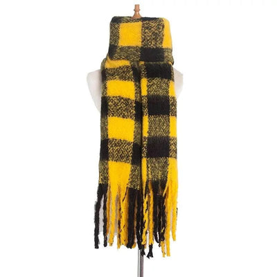 Thick Plaid Winter Scarf Woman's Checkered Pattern Pashmina Shawls Scarf Stylish Shawls With Tassel - PremiumBrandGoods