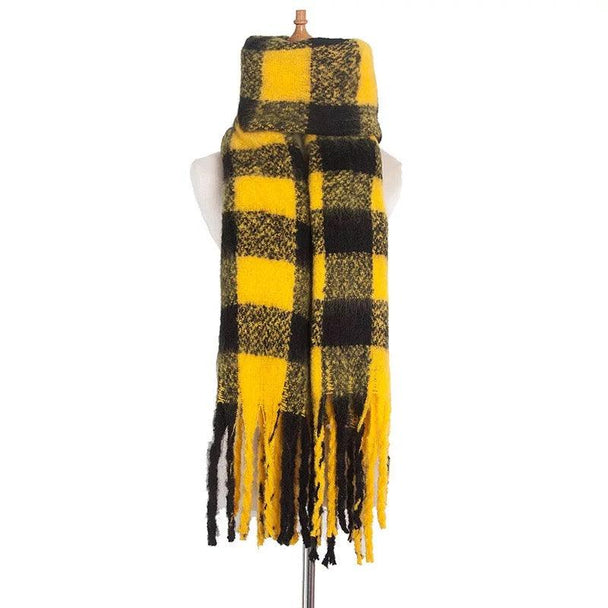 Thick Plaid Winter Scarf Woman's Checkered Pattern Pashmina Shawls Scarf Stylish Shawls With Tassel - PremiumBrandGoods