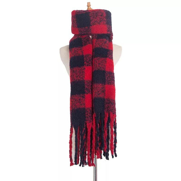 Thick Plaid Winter Scarf Woman's Checkered Pattern Pashmina Shawls Scarf Stylish Shawls With Tassel - PremiumBrandGoods