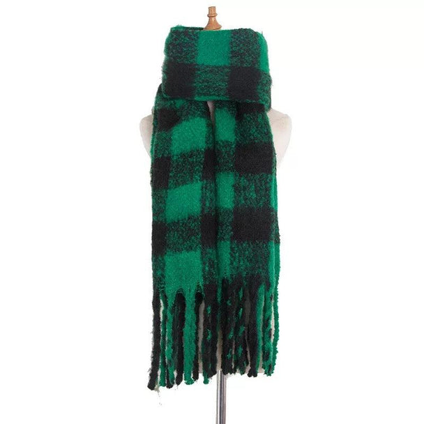 Thick Plaid Winter Scarf Woman's Checkered Pattern Pashmina Shawls Scarf Stylish Shawls With Tassel - PremiumBrandGoods