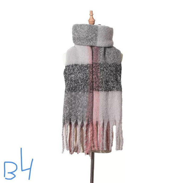 Thick Plaid Winter Scarf Woman's Checkered Pattern Pashmina Shawls Scarf Stylish Shawls With Tassel - PremiumBrandGoods