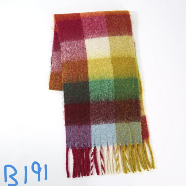 Thick Plaid Winter Scarf Woman's Checkered Pattern Pashmina Shawls Scarf Stylish Shawls With Tassel - PremiumBrandGoods