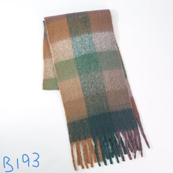 Thick Plaid Winter Scarf Woman's Checkered Pattern Pashmina Shawls Scarf Stylish Shawls With Tassel - PremiumBrandGoods