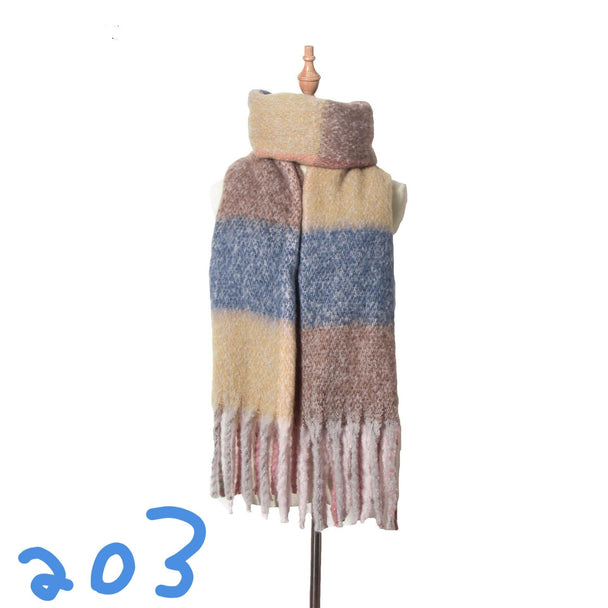 Thick Plaid Winter Scarf Woman's Checkered Pattern Pashmina Shawls Scarf Stylish Shawls With Tassel - PremiumBrandGoods